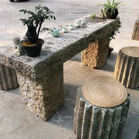 庭院户外摆放休闲石桌凳 旧石桌 庭院石桌石凳 仿古做旧石头茶桌