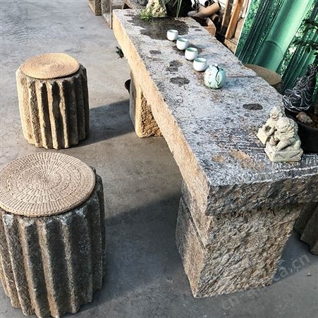 庭院户外摆放休闲石桌凳 旧石桌 庭院石桌石凳 仿古做旧石头茶桌