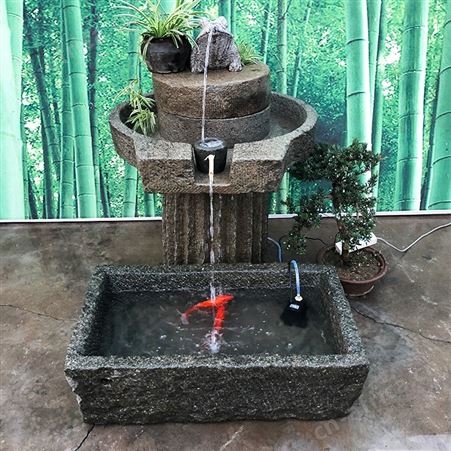 老旧石槽石磨盘组合 石头水槽养鱼缸 流水生财 石盆流水景观
