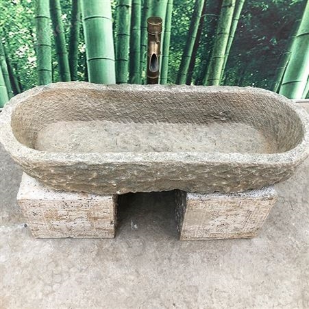 天然古式石头洗手盆 元宝槽 洗手池 别墅庭院旧石槽 文建石材