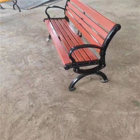华丽体育户外休闲长椅防腐木条椅园林广场铸铁脚长凳子室外木椅公园椅厂家