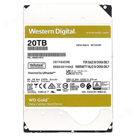 西数WD WD201VRYZ 20T金盘企业级机械硬盘NAS网络存储SATA7200转