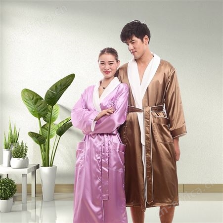 双层仿真丝浴袍 外贸加厚 保暖睡袍 桑拿水疗美容会所