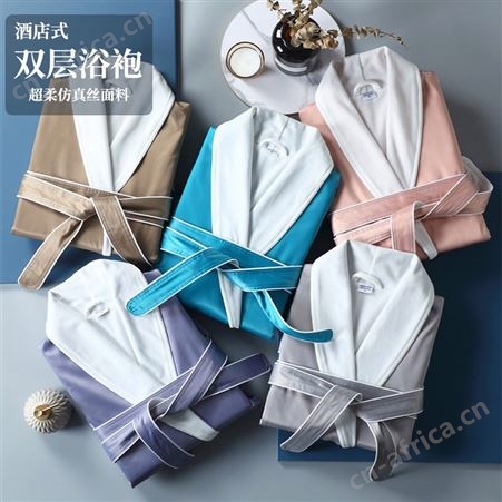双层仿真丝浴袍 外贸加厚 保暖睡袍 桑拿水疗美容会所