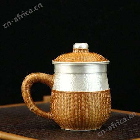 竹编银茶杯子999纯银马克主人杯办公室专用泡茶喝水银杯手工