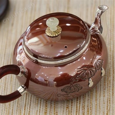 纯手工小壶铜包银家用泡茶壶999檀木把手一张打中式足银茶具茶壶