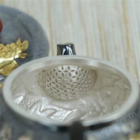高浮雕泡茶银壶999牡丹花纯银小茶壶复古鎏金足银功夫茶具手工壶