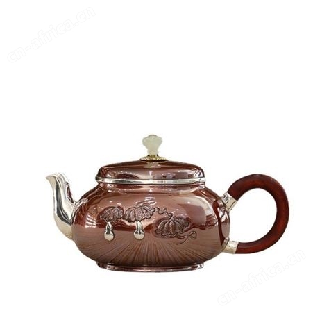 纯手工小壶铜包银家用泡茶壶999檀木把手一张打中式足银茶具茶壶